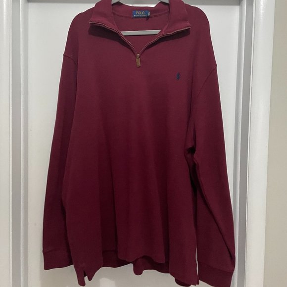 Polo Ralph Lauren Mens 1/4 Zip Mock Neck Pullover Sweater- Cranberry - Picture 1 of 2